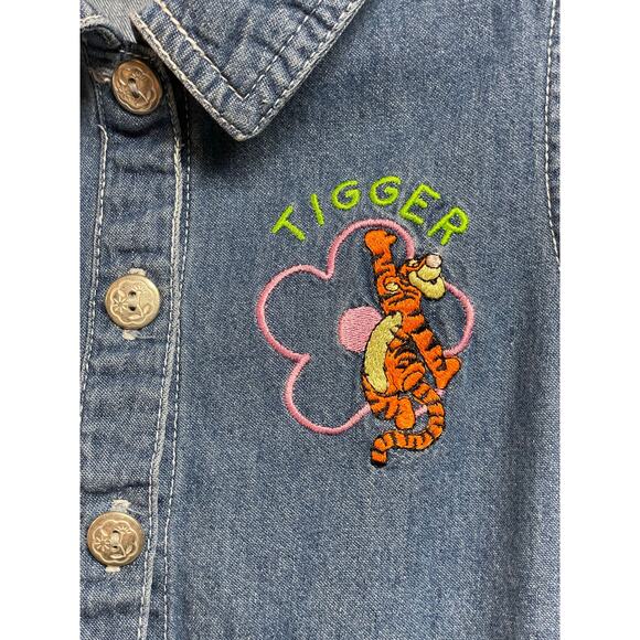 Vtg Tigger girls sleeveless denim blue jean dress L 6x pooh 100 acre collection - Picture 1 of 7